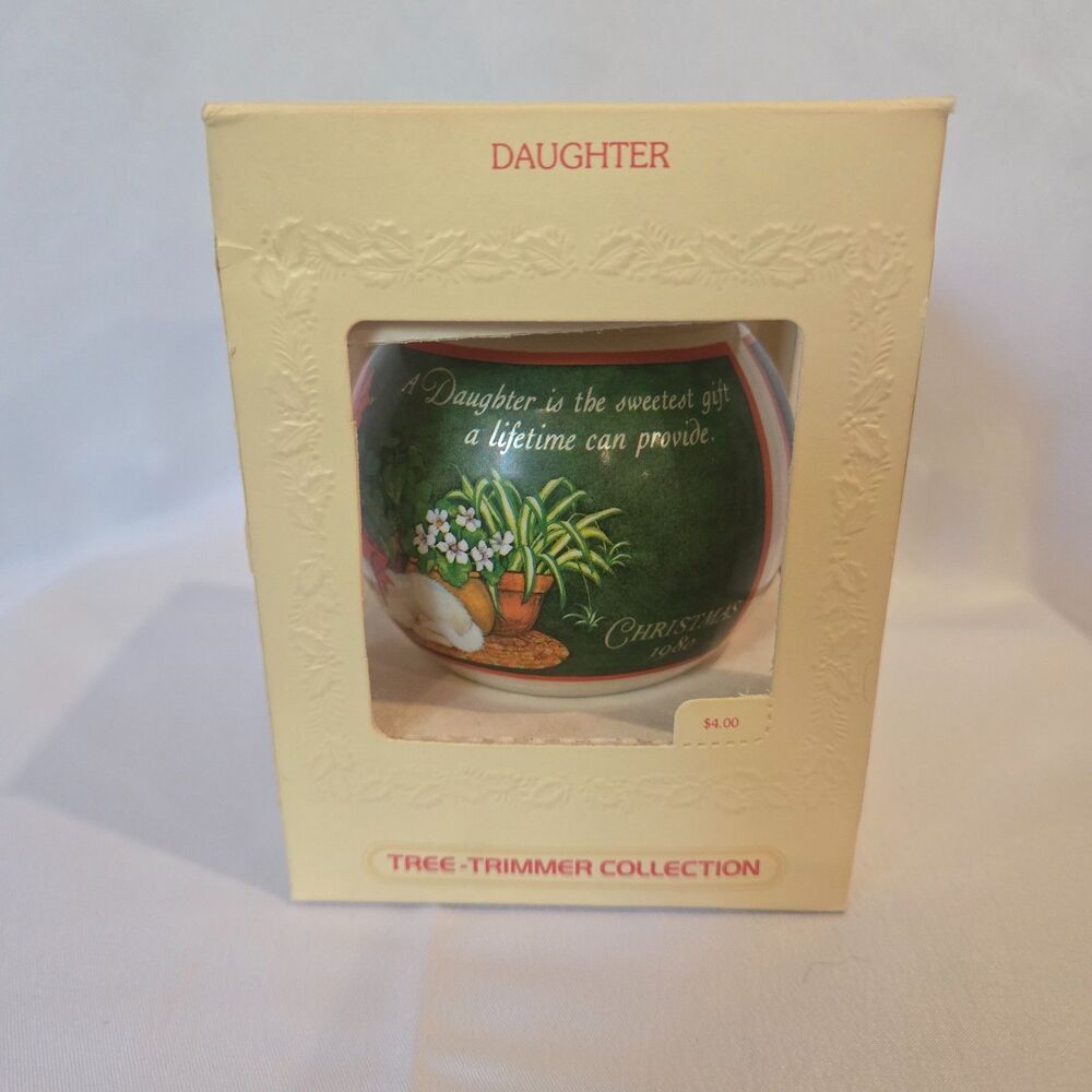 Rare Vintage 1980 Hallmark Glass Ornament Daughter White Cat(with box)